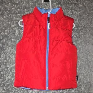 Kids Red Puffer Vest with Blue Accents